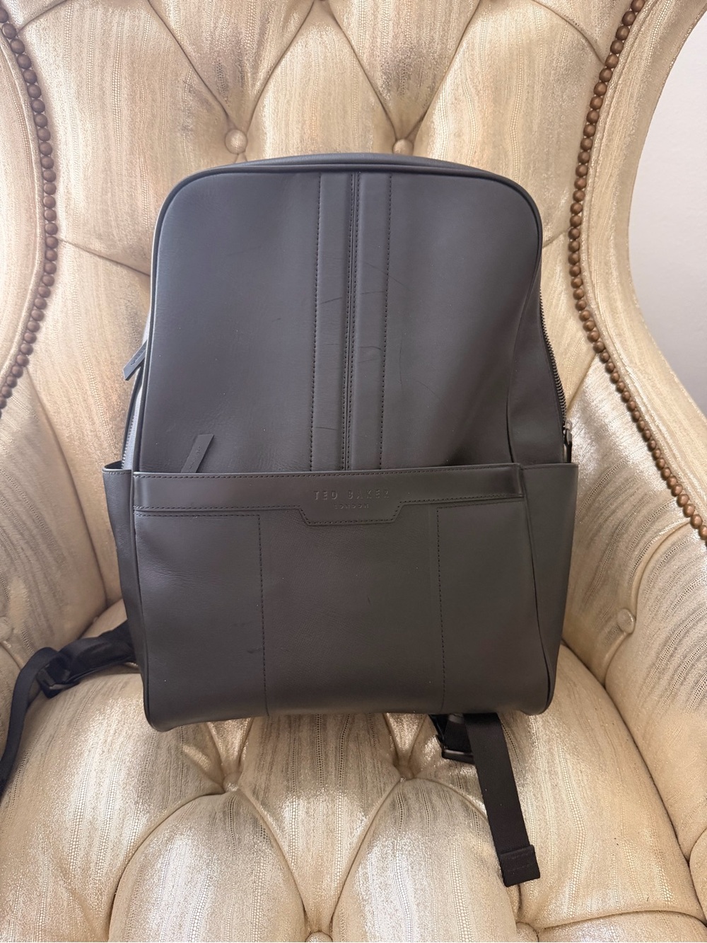 Ted Baker London Men's Black Leather Backpack - Minimalist Everyday Bag